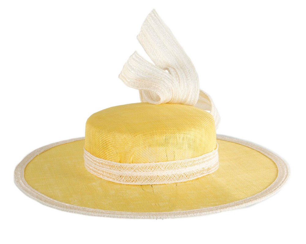 Exclusive yellow & cream straw boater hat by Believera - Hats From OZ Exclusive yellow & cream straw boater hat by Believera - Image 2