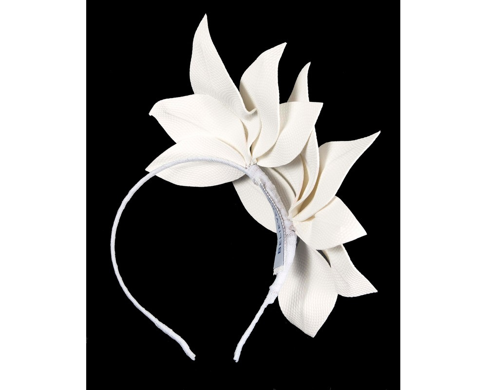 White Leather flower headband by BELIEVERA - Hats From OZ White Leather flower headband by BELIEVERA - Image 4