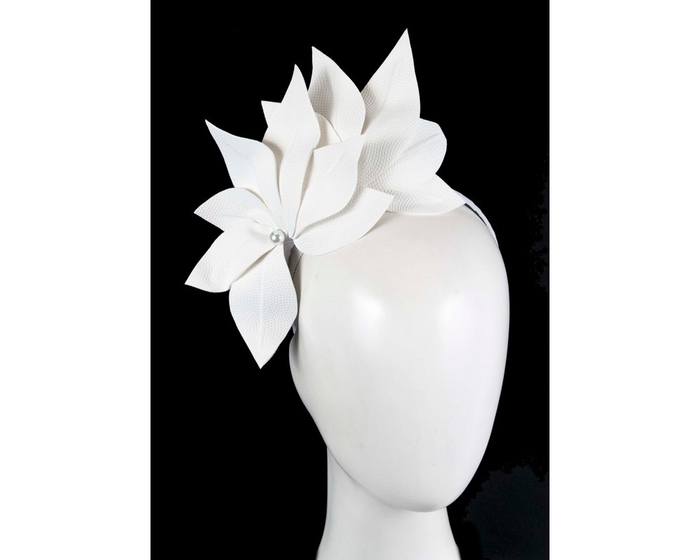 White Leather flower headband by BELIEVERA - Hats From OZ White Leather flower headband by BELIEVERA