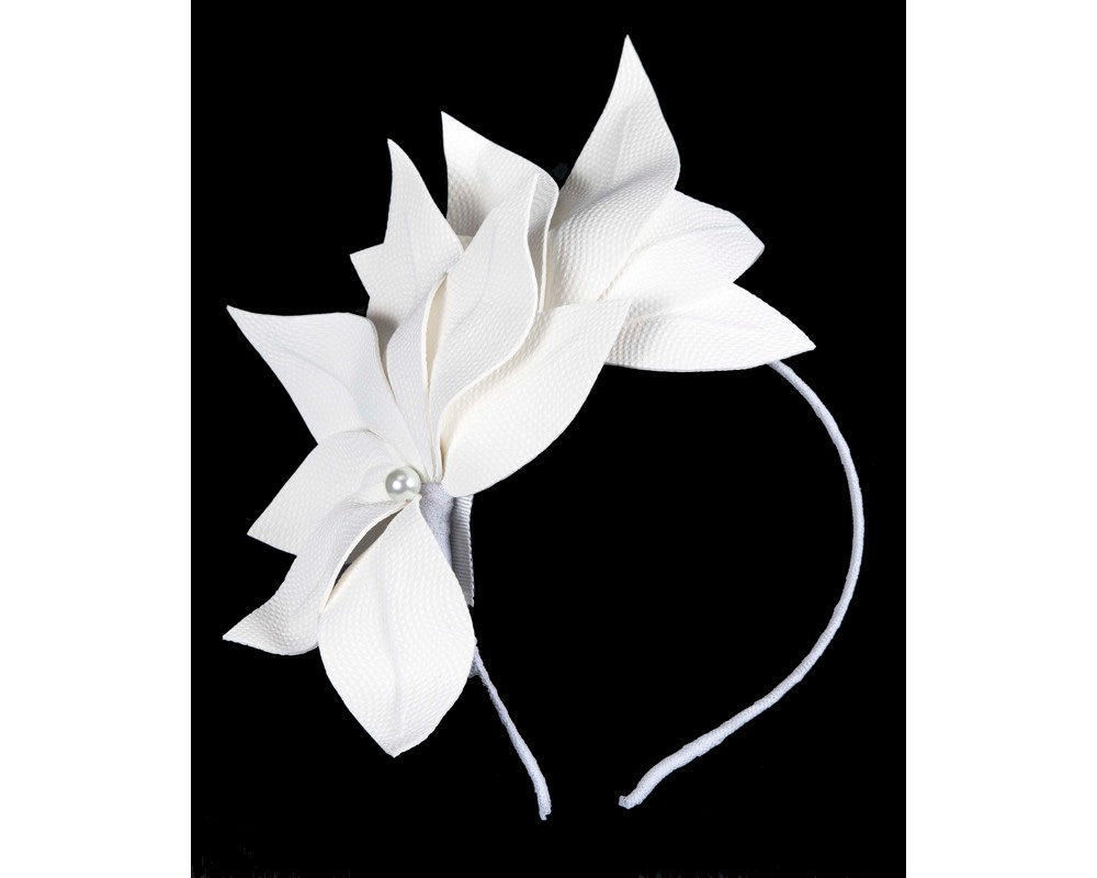 White Leather flower headband by BELIEVERA - Hats From OZ White Leather flower headband by BELIEVERA - Image 2