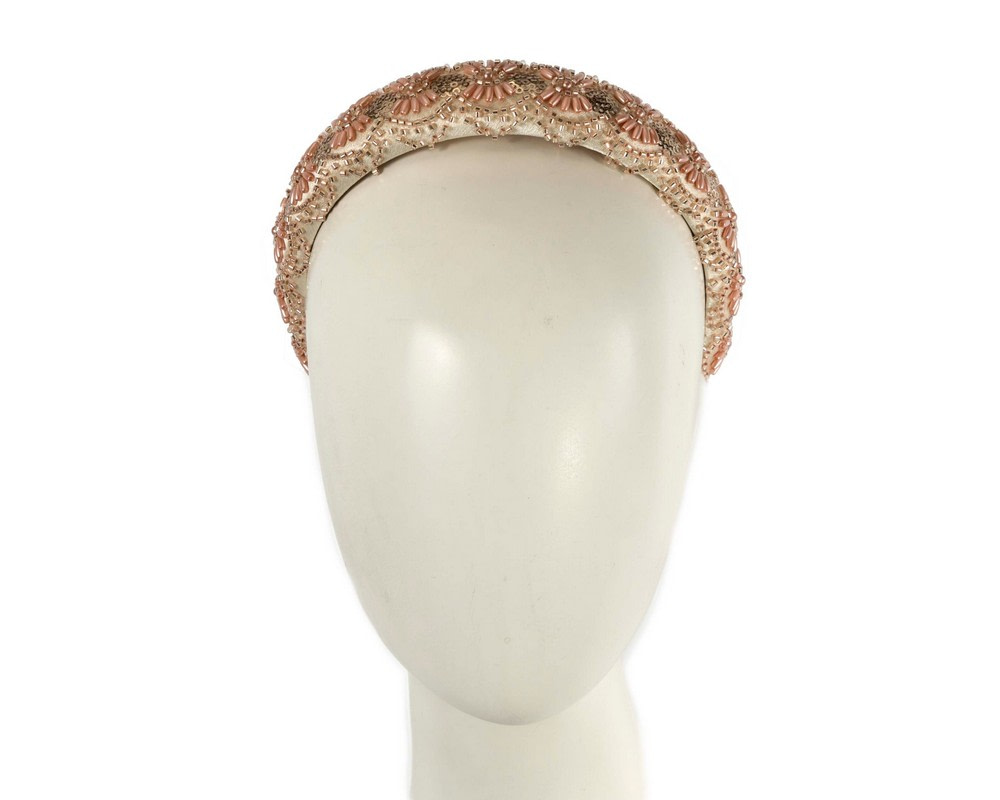 Beaded rose gold fascinator headband by Cupids Millinery - Hats From OZ