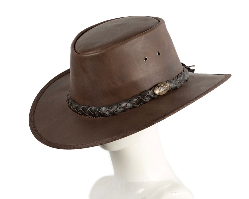Brown Australian Buffalo Leather Bush Outback Jacaru Hat - Hats From OZ Brown Australian Buffalo Leather Bush Outback Jacaru Hat