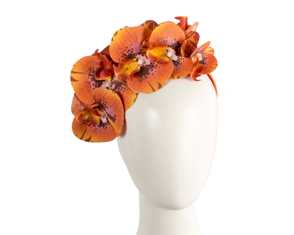 Bespoke burnt orange orchid flower headband by Cupids Millinery - Hats From OZ