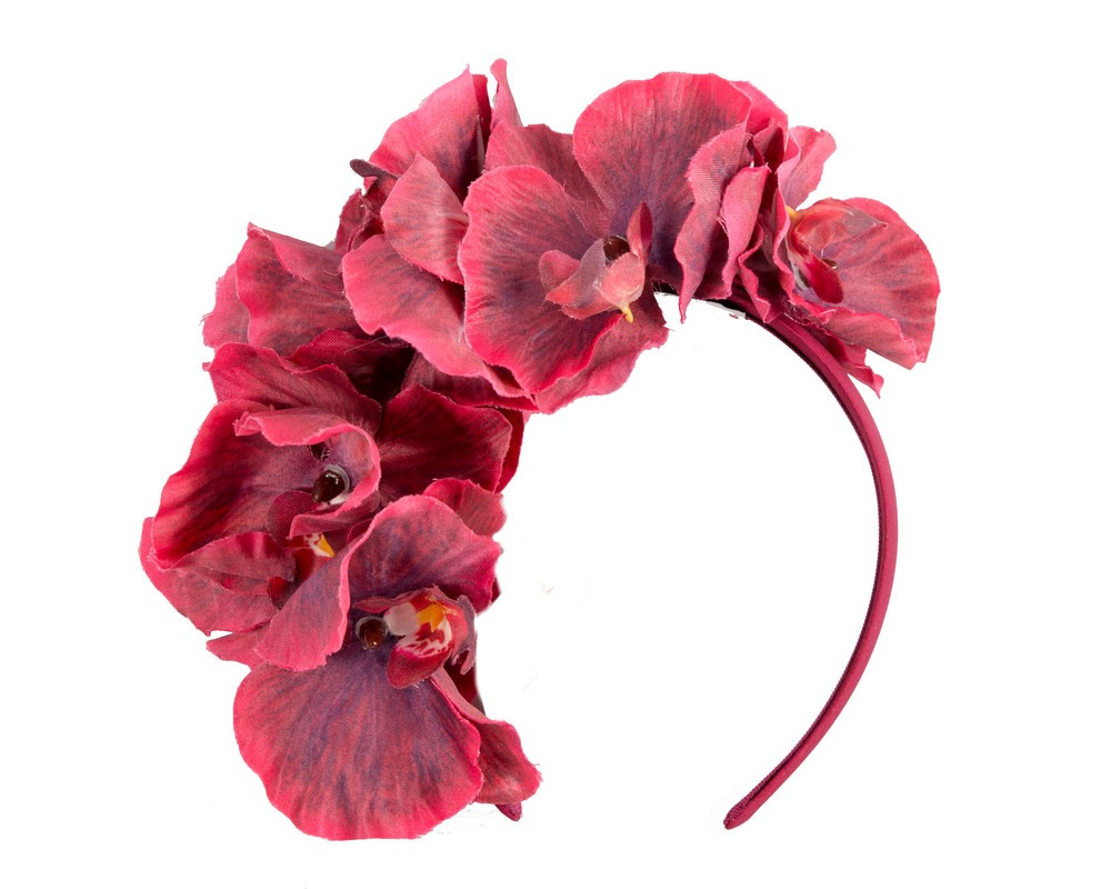 Bespoke wine-colored orchid flower headband by Cupids Millinery - Hats From OZ Bespoke wine-colored orchid flower headband by Cupids Millinery - Image 2