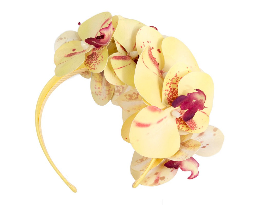 Bespoke light yellow orchid flower headband by Fillies Collection - Hats From OZ Bespoke light yellow orchid flower headband by Fillies Collection - Image 4