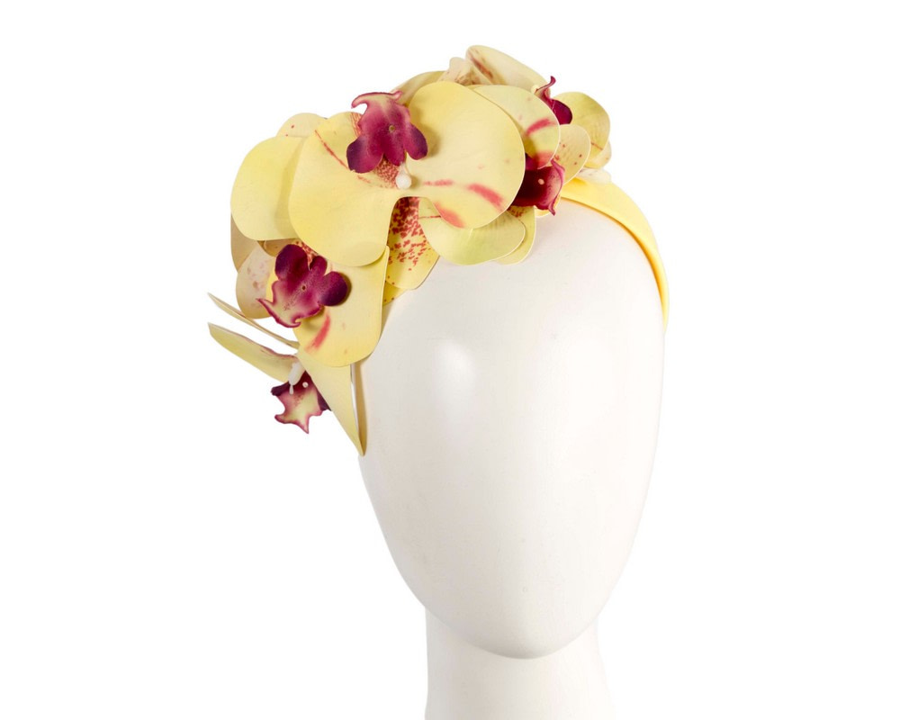 Bespoke light yellow orchid flower headband by Fillies Collection - Hats From OZ Bespoke light yellow orchid flower headband by Fillies Collection