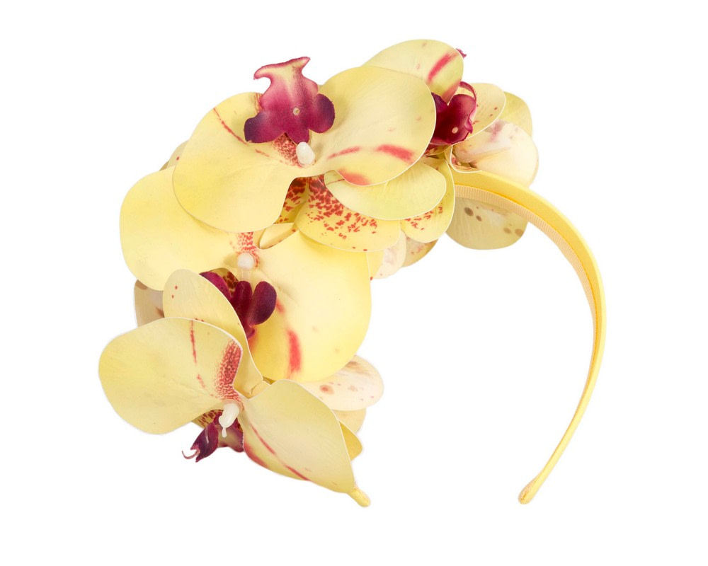Bespoke light yellow orchid flower headband by Fillies Collection - Hats From OZ Bespoke light yellow orchid flower headband by Fillies Collection - Image 2