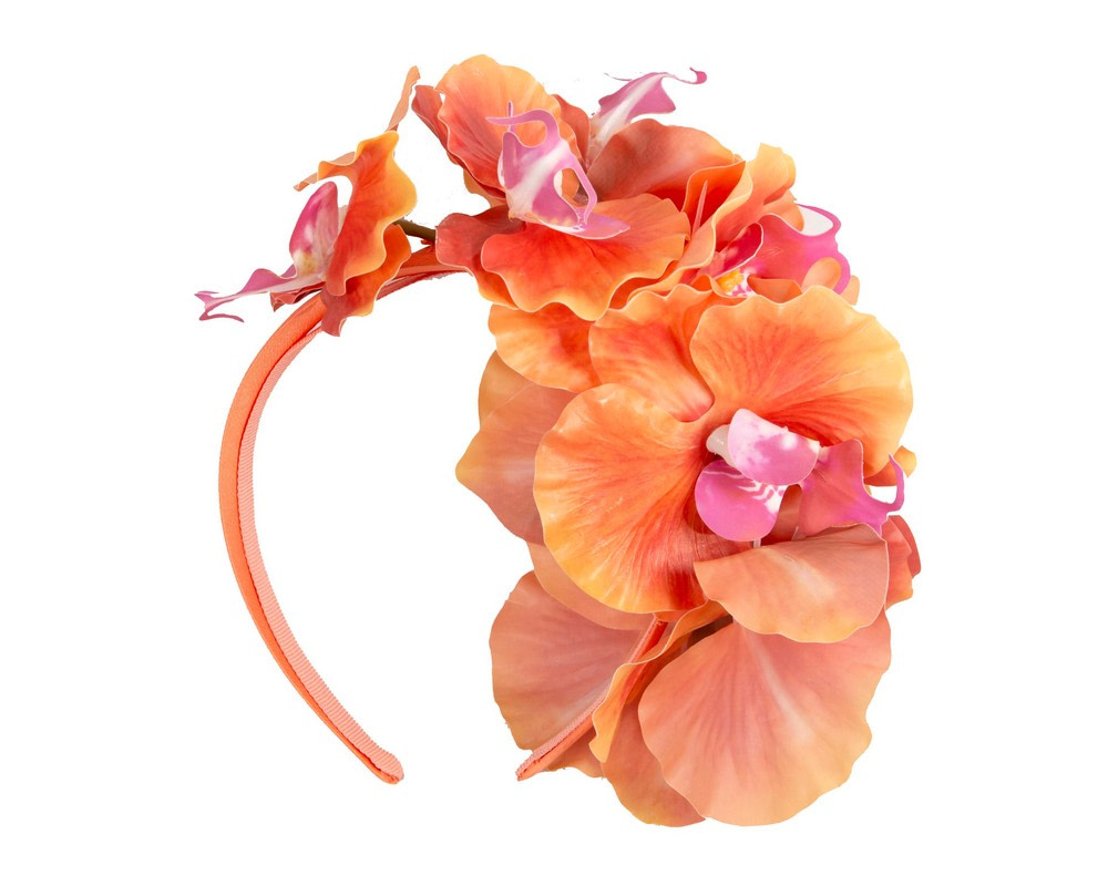 Bespoke orange orchid flower headband by Cupids Millinery - Hats From OZ Bespoke orange orchid flower headband by Cupids Millinery - Image 4