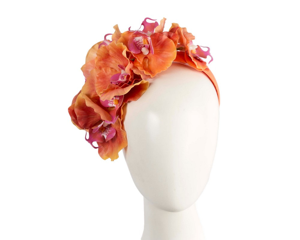 Bespoke orange orchid flower headband by Cupids Millinery - Hats From OZ