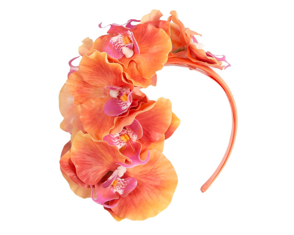 Bespoke orange orchid flower headband by Cupids Millinery - Hats From OZ Bespoke orange orchid flower headband by Cupids Millinery - Image 2