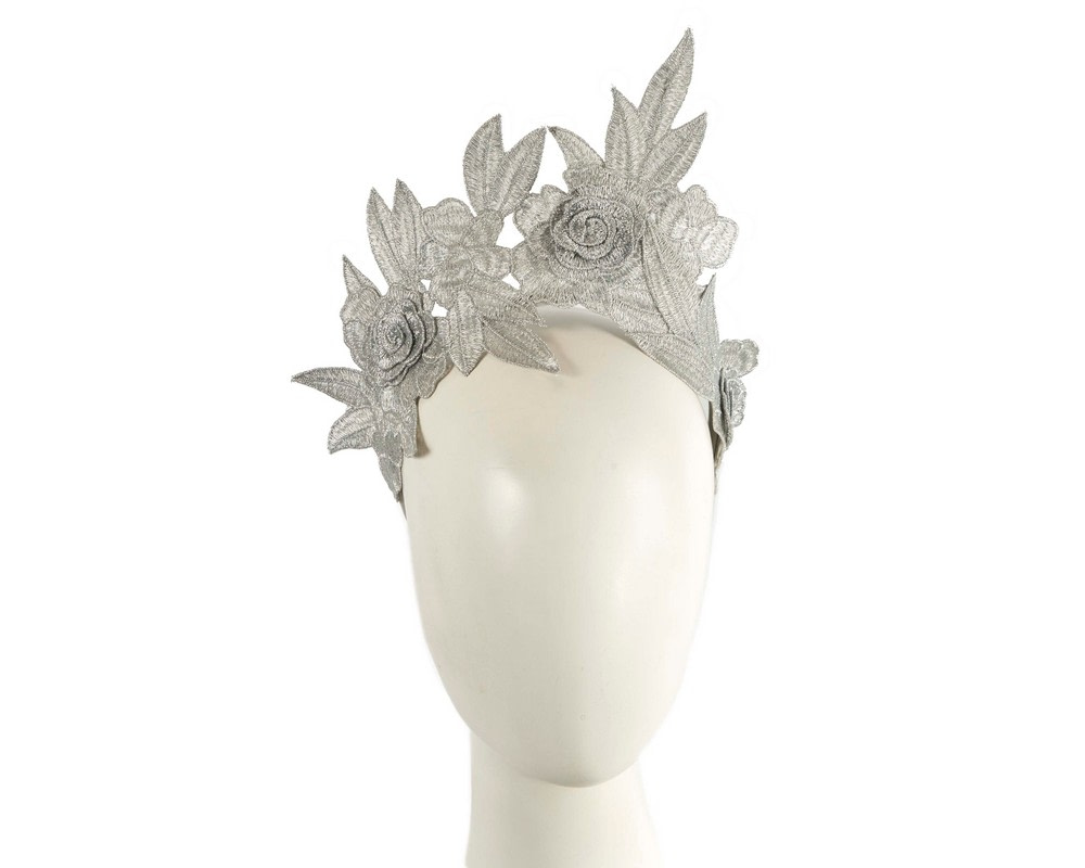 Silver lace crown fascinator headband by Max Alexander - Hats From OZ | MA974S Silver lace crown fascinator headband by Max Alexander - Hats From OZ