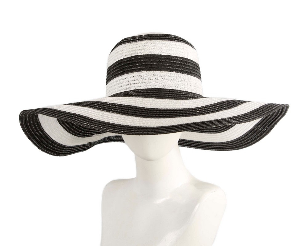Wide-brim white and black sun beach hat - Hats From OZ