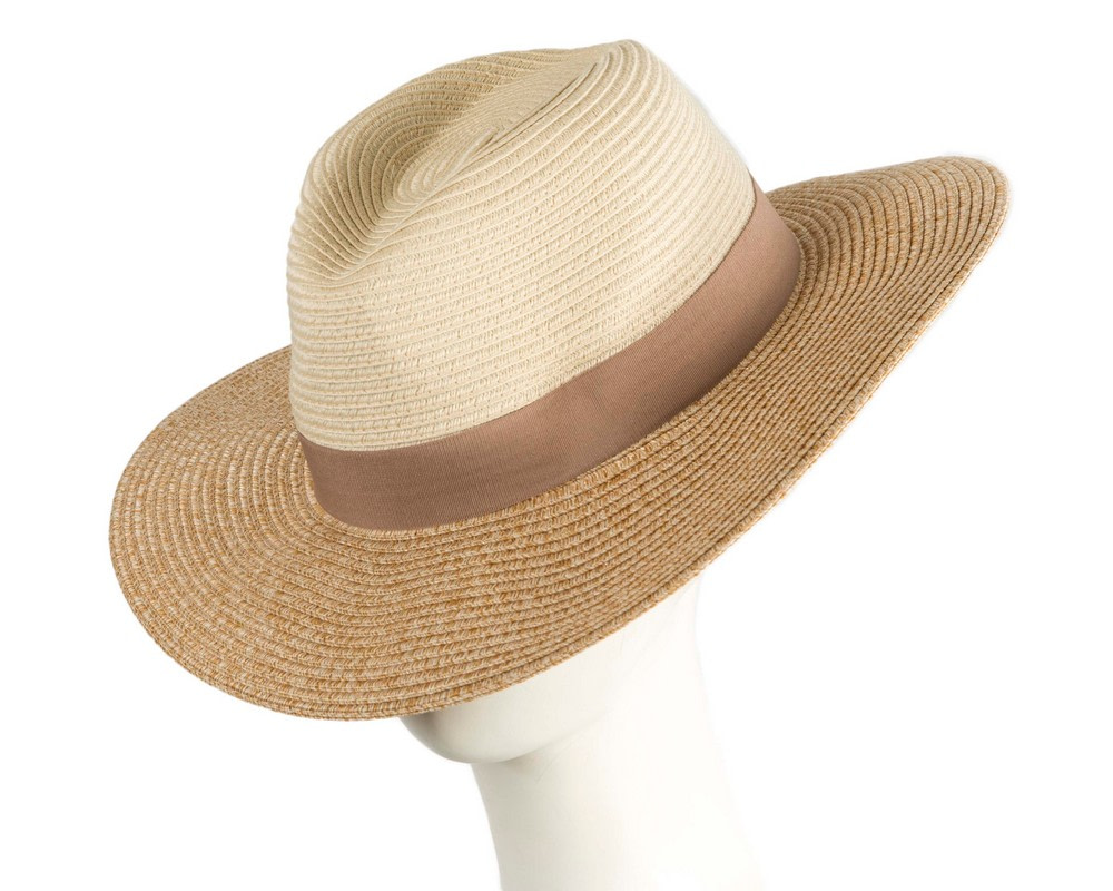 Unisex Two-tone Taupe Fedora Wide Brim Summer Hat - Hats From OZ Unisex Two-tone Taupe Fedora Wide Brim Summer Hat