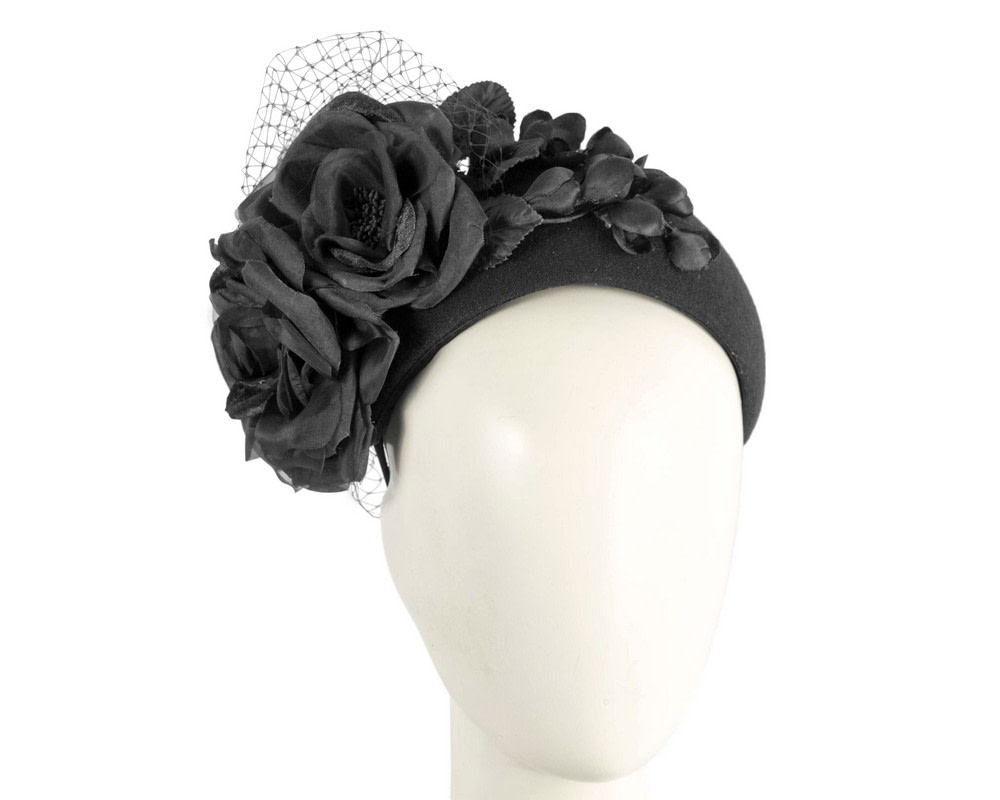 Black winter designers flower headband by Fillies Collection - Hats From OZ