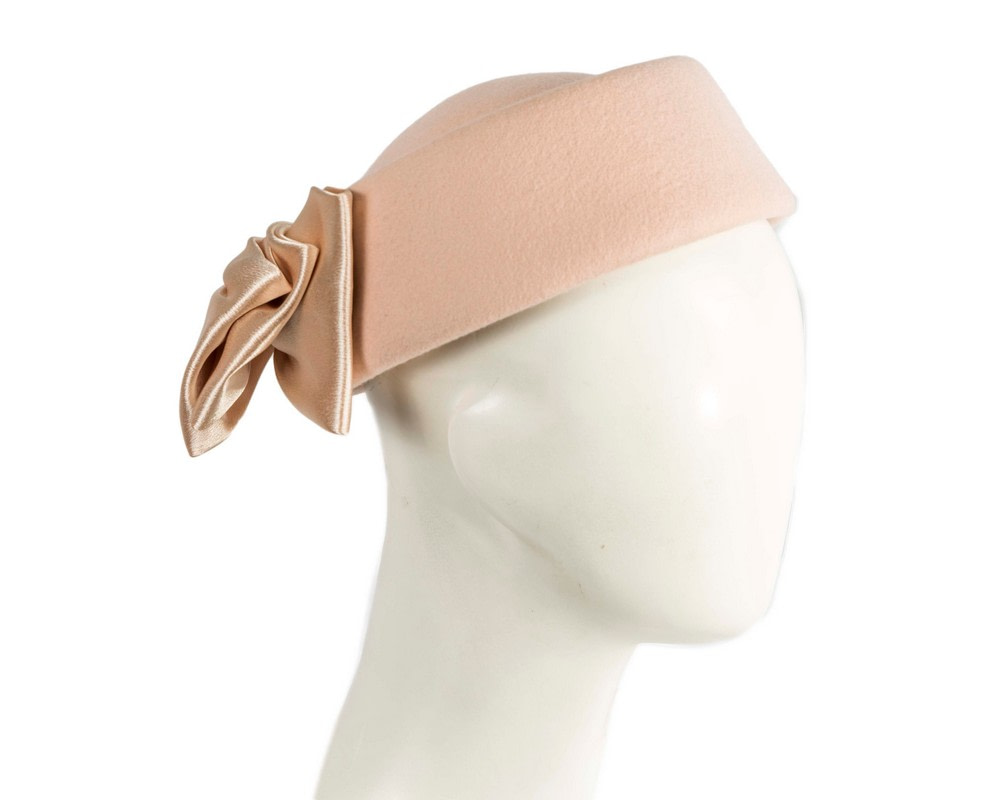 Beige felt beret with bow by Fillies Collection - Hats From OZ