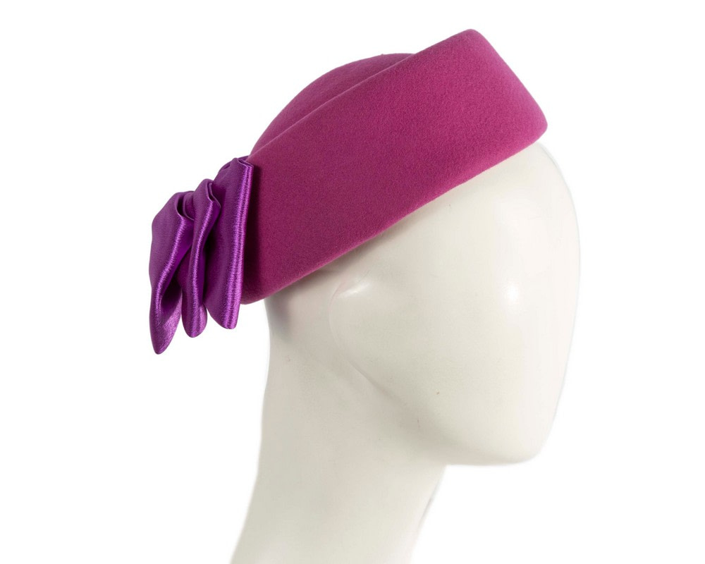 Fuchsia felt beret with bow by Fillies Collection - Hats From OZ | F718F Fuchsia felt beret with bow by Fillies Collection - Hats From OZ