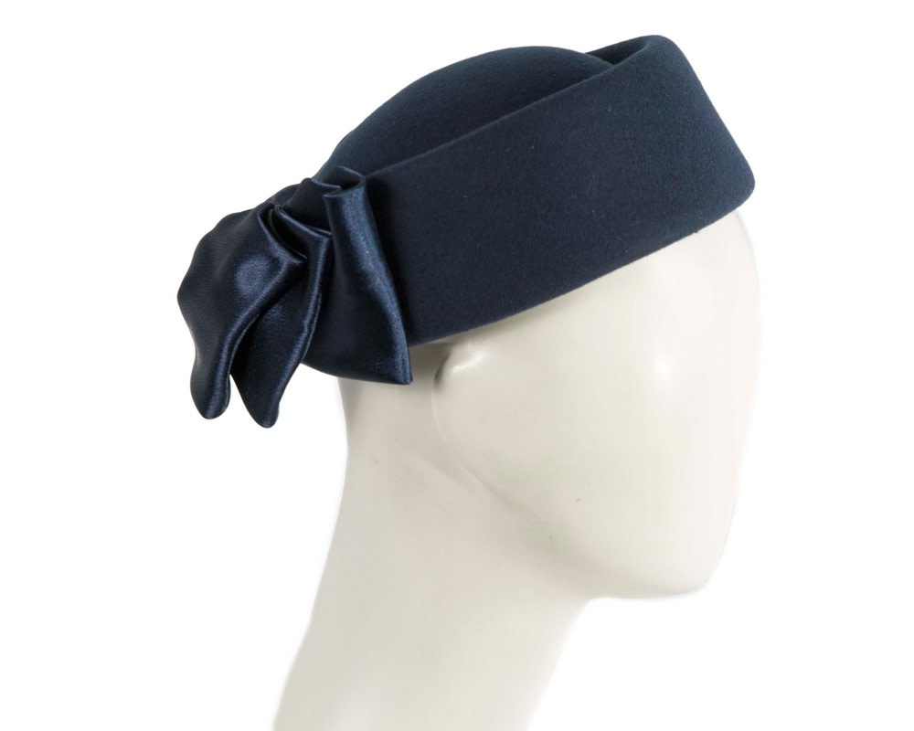 Navy felt beret with bow by Fillies Collection - Hats From OZ