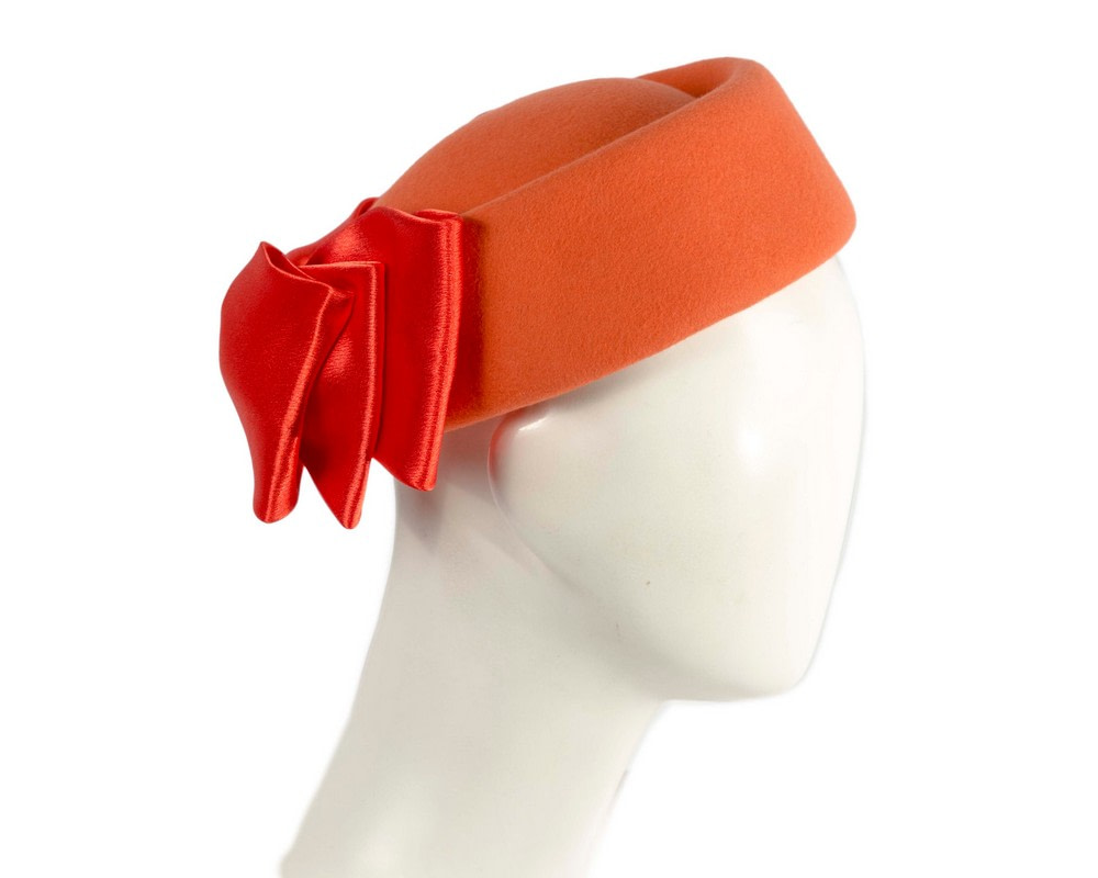 Orange felt beret with bow by Fillies Collection - Hats From OZ | F718OR Orange felt beret with bow by Fillies Collection - Hats From OZ