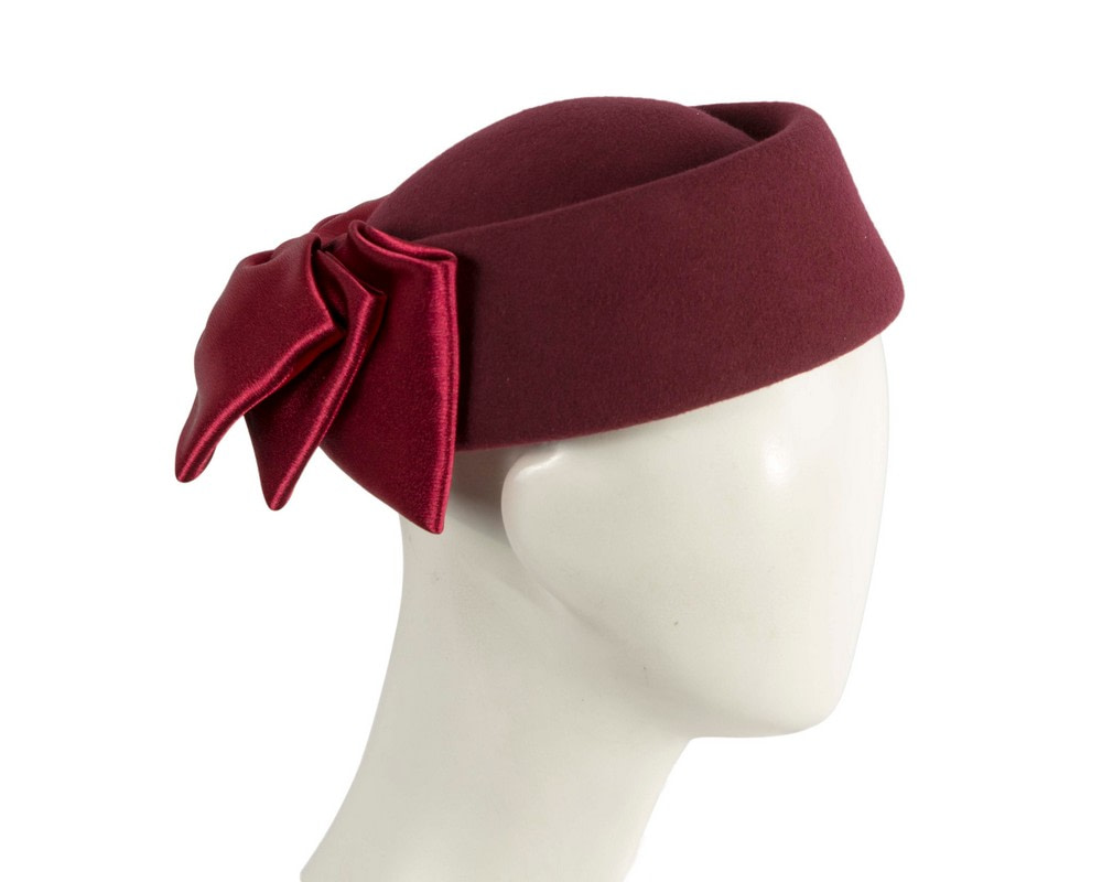 Wine felt beret with bow by Fillies Collection - Hats From OZ | F718W Wine felt beret with bow by Fillies Collection - Hats From OZ