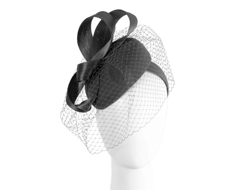 Black winter pillbox with face veil by Fillies Collection - Hats From OZ