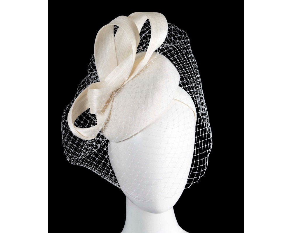 Cream winter pillbox with face veil by Fillies Collection - Hats From OZ