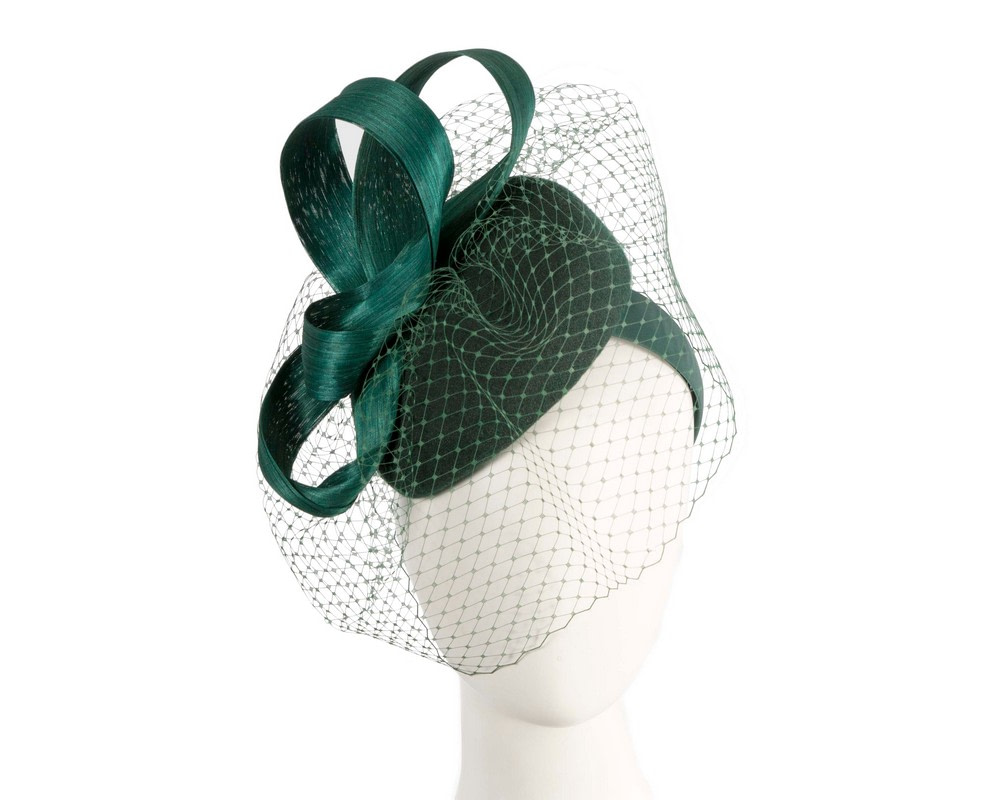Dark Green winter pillbox with face veil by Fillies Collection - Hats From OZ