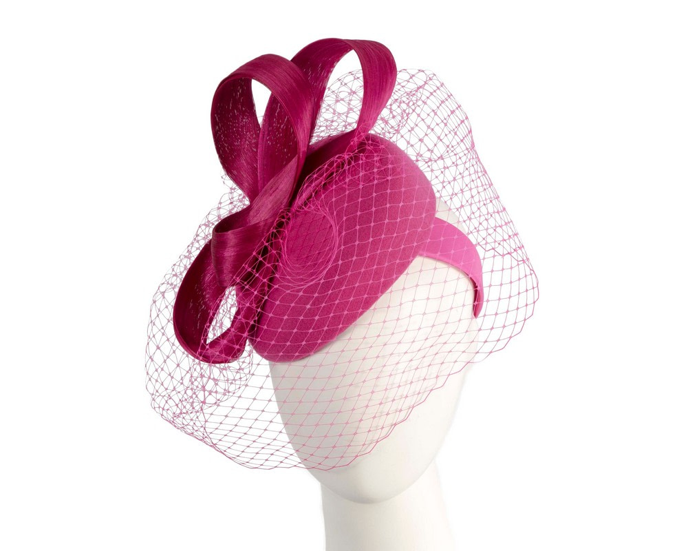 Fuchsia winter pillbox with face veil by Fillies Collection - Hats From OZ