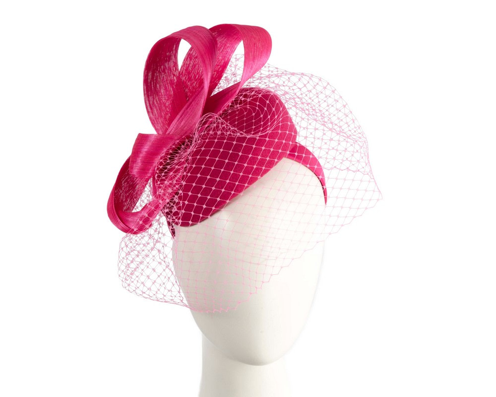 Hot Pink winter pillbox with face veil by Fillies Collection - Hats From OZ