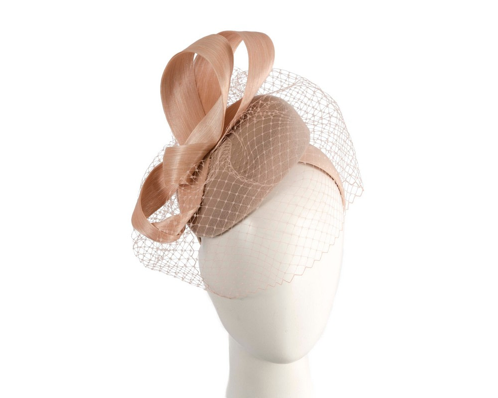 Nude winter pillbox with face veil by Fillies Collection - Hats From OZ