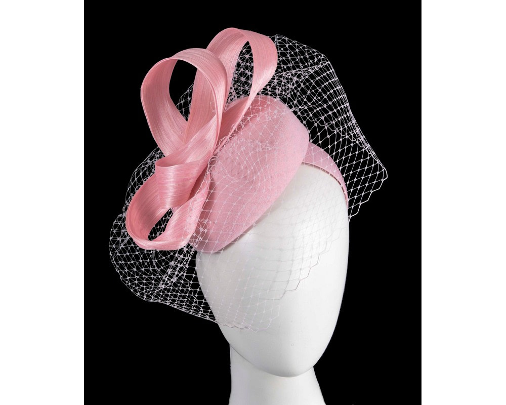 Pink winter pillbox with face veil by Fillies Collection - Hats From OZ