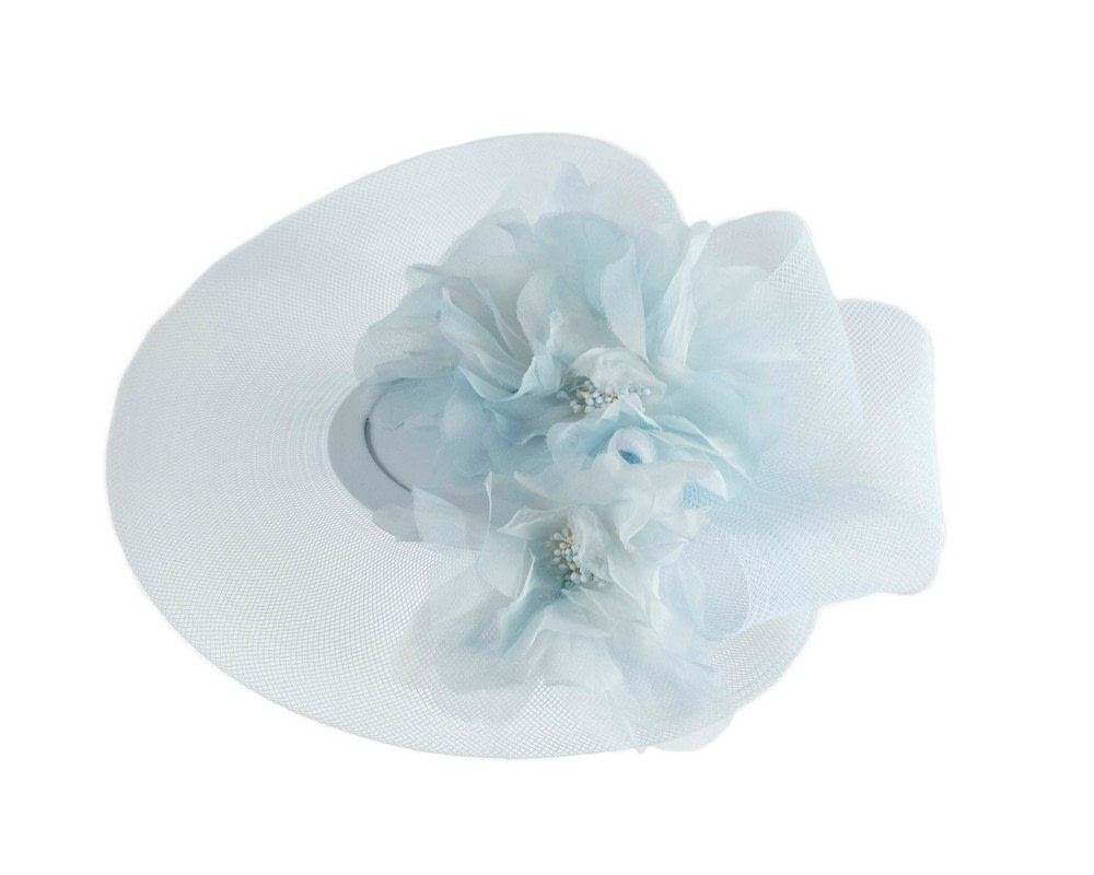 Custom made light blue cocktail hat with flowers - Hats From OZ Custom made light blue cocktail hat with flowers - Image 2
