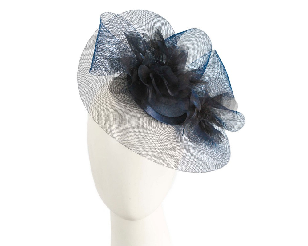 Custom made navy cocktail hat with flowers - Hats From OZ | K5021N Custom made navy cocktail hat with flowers - Hats From OZ