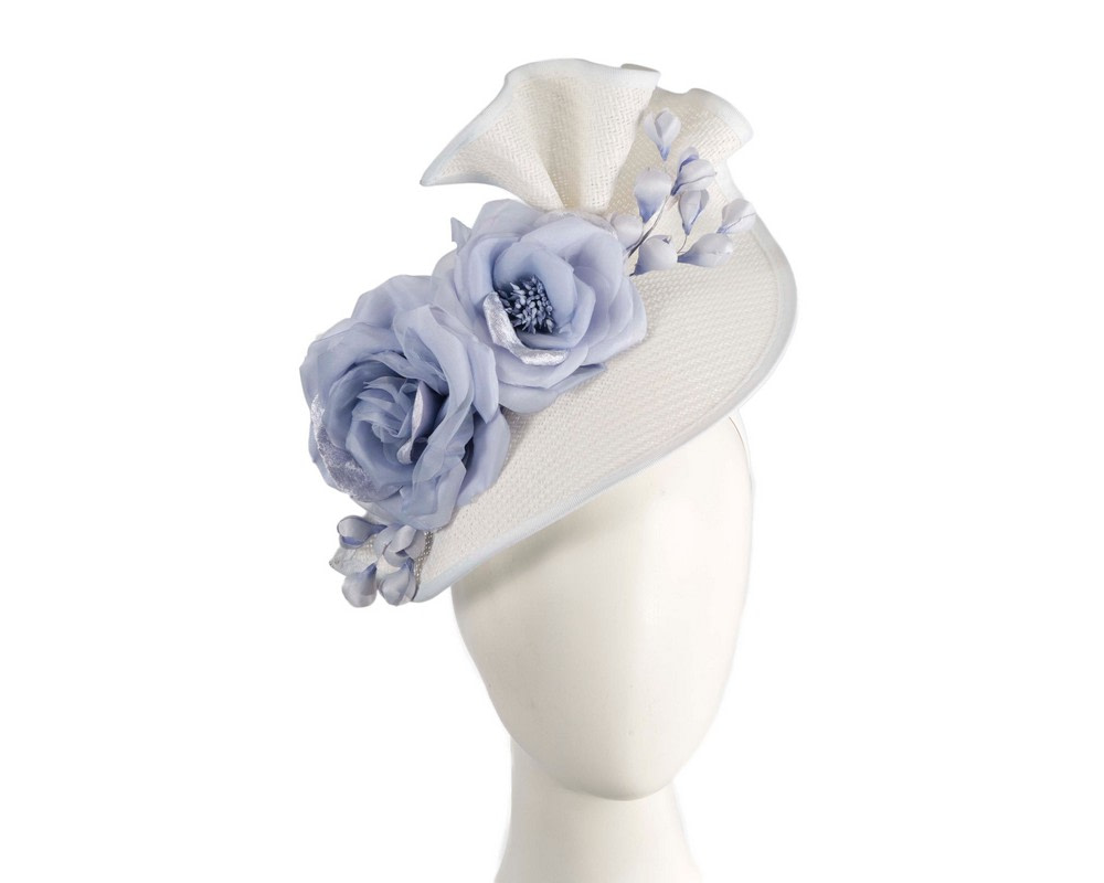 White & light blue racing fascinator by Fillies Collection - Hats From OZ