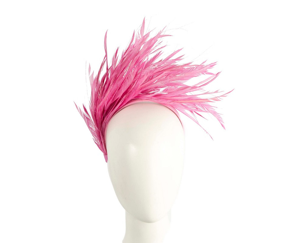 Exclusive fuchsia feather fascinator headband by Max Alexander - Hats From OZ | CU786 Exclusive fuchsia feather fascinator headband by Max Alexander - Hats From OZ