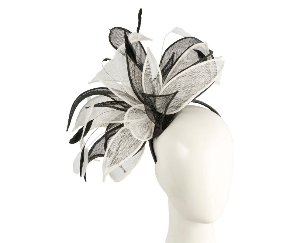 Exclusive black & white sinamay fascinator - Hats From OZ | CU877 Exclusive black & white sinamay fascinator - Hats From OZ