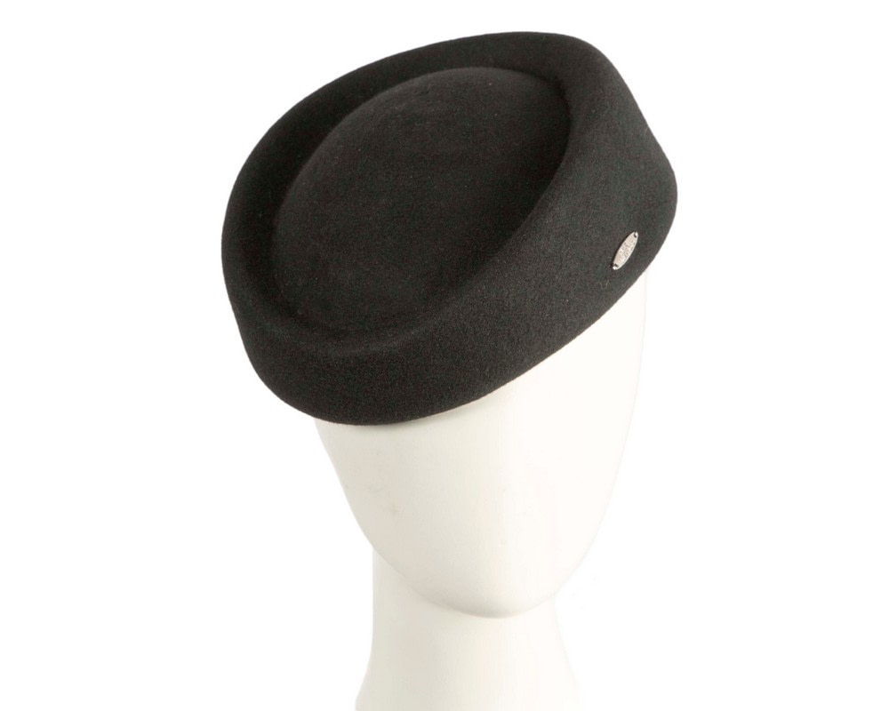 Classic Stewardess Black Felt Pillbox Hat by Max Alexander - Hats From OZ