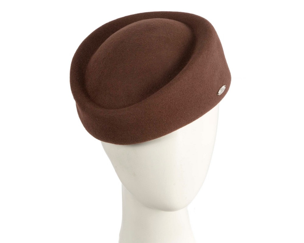 Classic Stewardess Brown Felt Pillbox Hat by Max Alexander - Hats From OZ