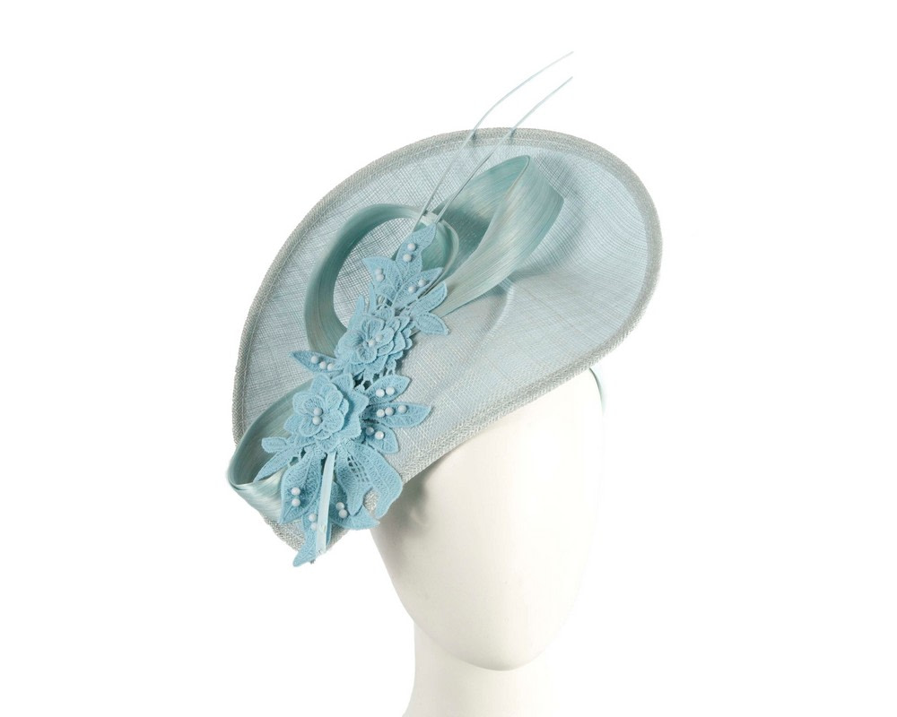 Exclusive light blue sinamay fascinator by Cupids millinery - Hats From OZ