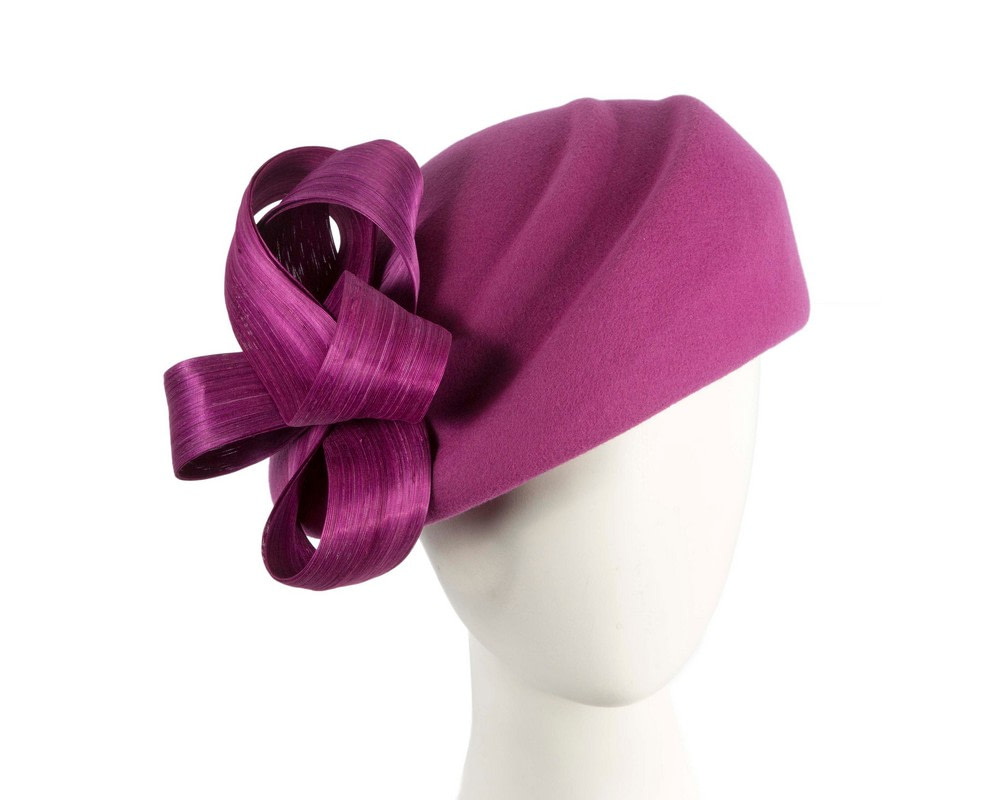 Fuchsia winter fashion beret hat with loops by Fillies Collection - Hats From OZ