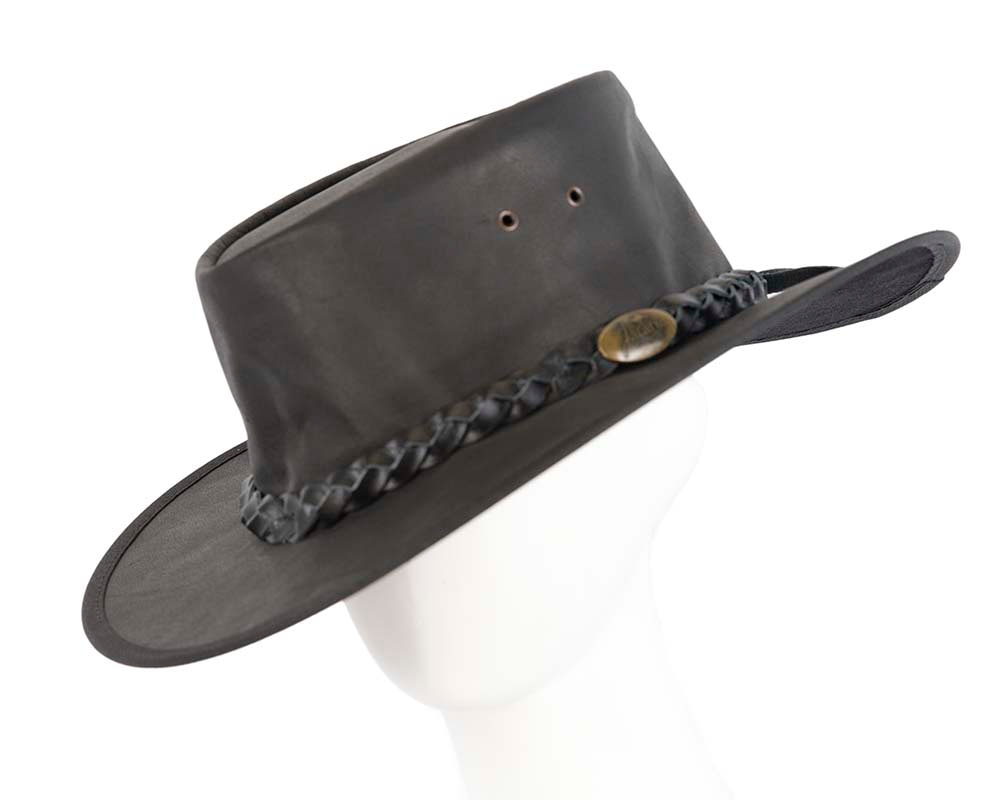 Black Australian Buffalo Leather Bush Outback Jacaru Hat - Hats From OZ UK