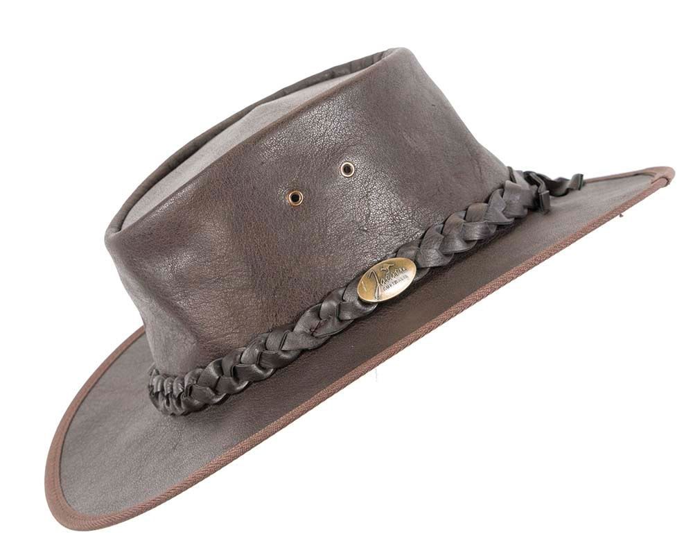Brown Australian Buffalo Leather Bush Outback Jacaru Hat - Hats From OZ UK Brown Australian Buffalo Leather Bush Outback Jacaru Hat - Image 2
