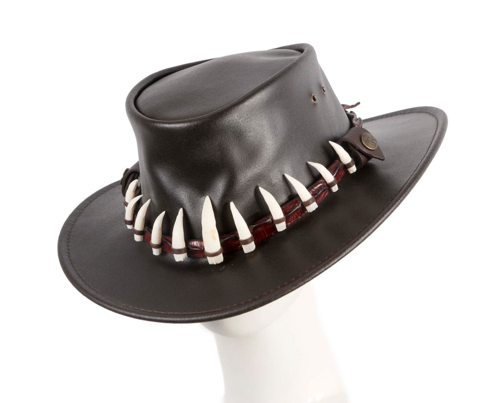 Australian Leather Outback Jacaru Hat with 11 Crосоdile Teeth - Hats From OZ UK