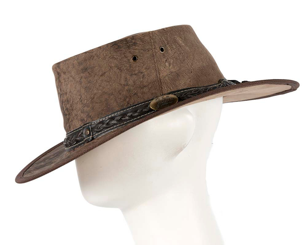 Brown Australian Kangaroo Leather Crushable Outback Jacaru Hat - Hats From OZ UK