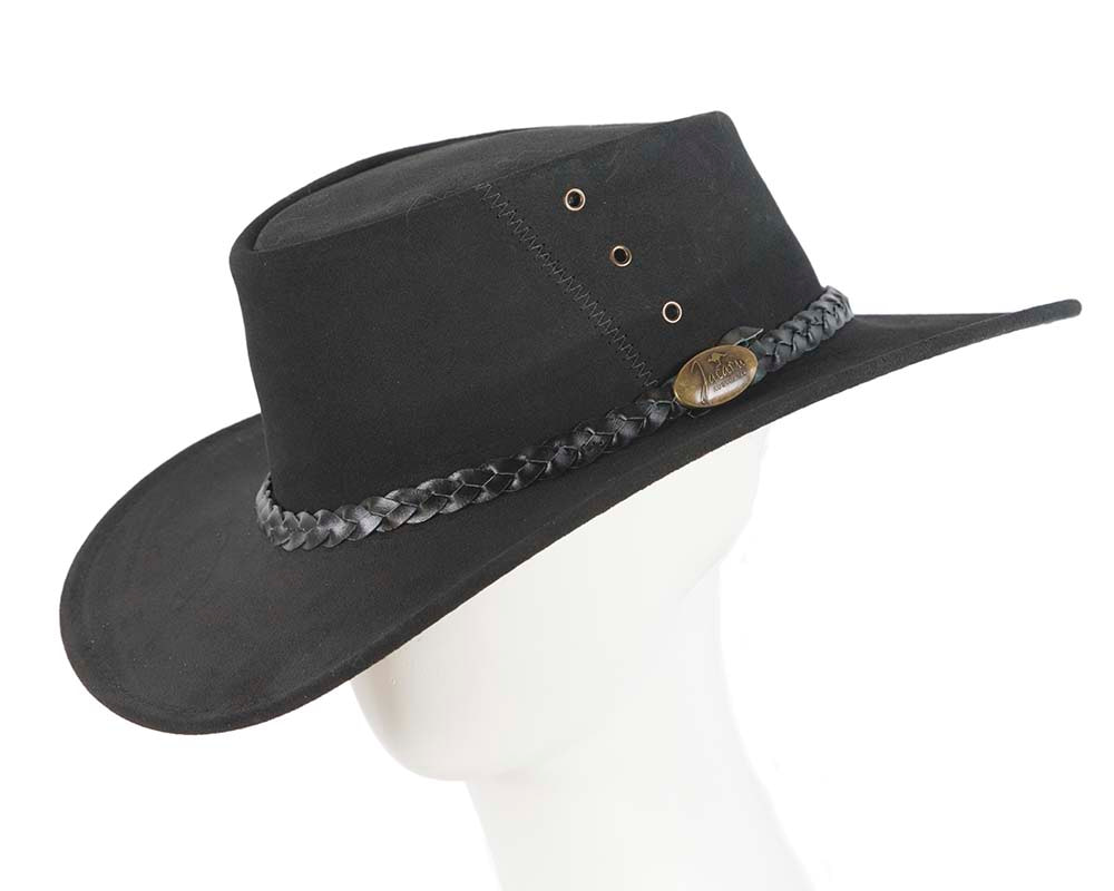 Black Australian Leather Bush Outback Jacaru Hat - Hats From OZ UK