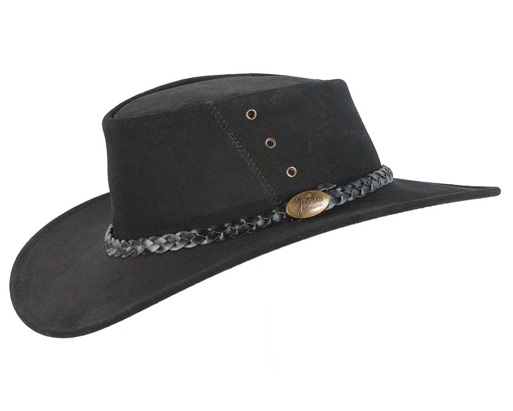 Black Australian Leather Bush Outback Jacaru Hat - Hats From OZ UK Black Australian Leather Bush Outback Jacaru Hat - Image 2