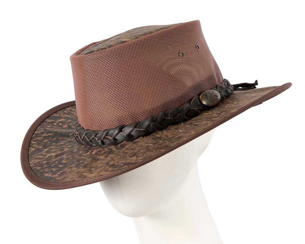 Stonewash Brown Australian Kangaroo Leather Cooler Jacaru Hat - Hats From OZ UK