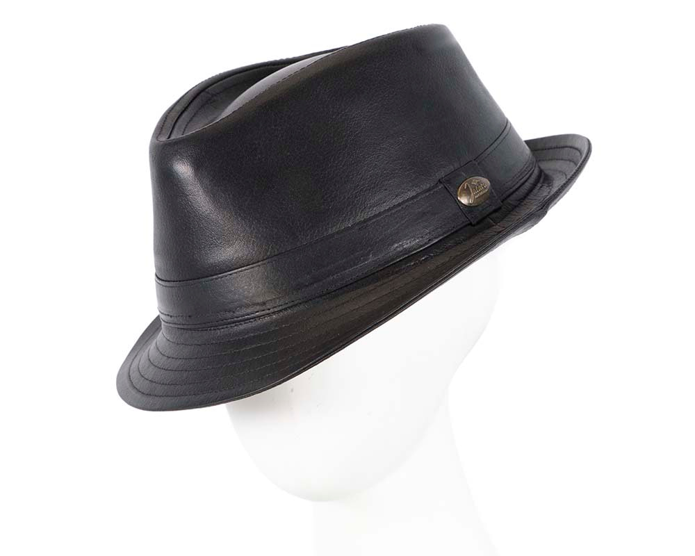 Black Kangaroo Leather Trilby Short Brim Fedora Hat - Hats From OZ UK | J4801BL Black Kangaroo Leather Trilby Short Brim Fedora Hat - Hats From OZ UK