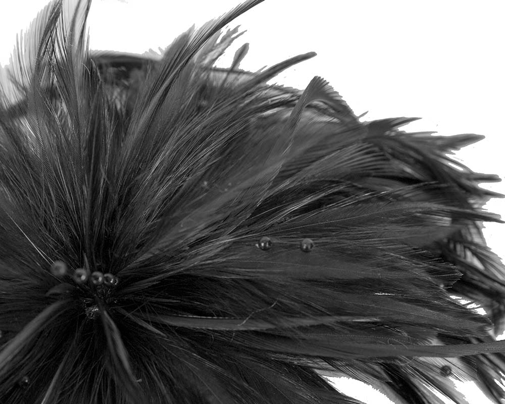 Black custom made feather fascinator comb - Hats From OZ UK Black custom made feather fascinator comb - Image 3