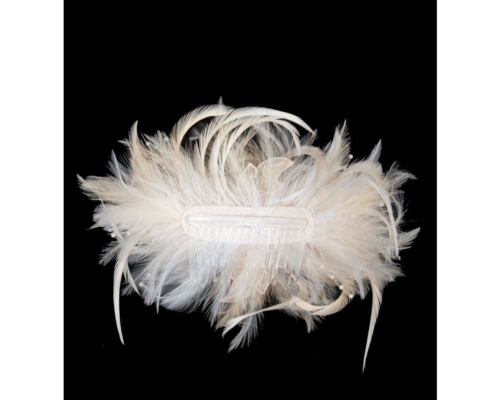 Champagne custom made feather fascinator comb - Hats From OZ UK Champagne custom made feather fascinator comb - Image 4