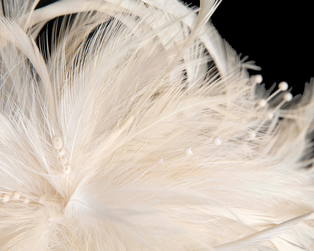 Champagne custom made feather fascinator comb - Hats From OZ UK Champagne custom made feather fascinator comb - Image 3